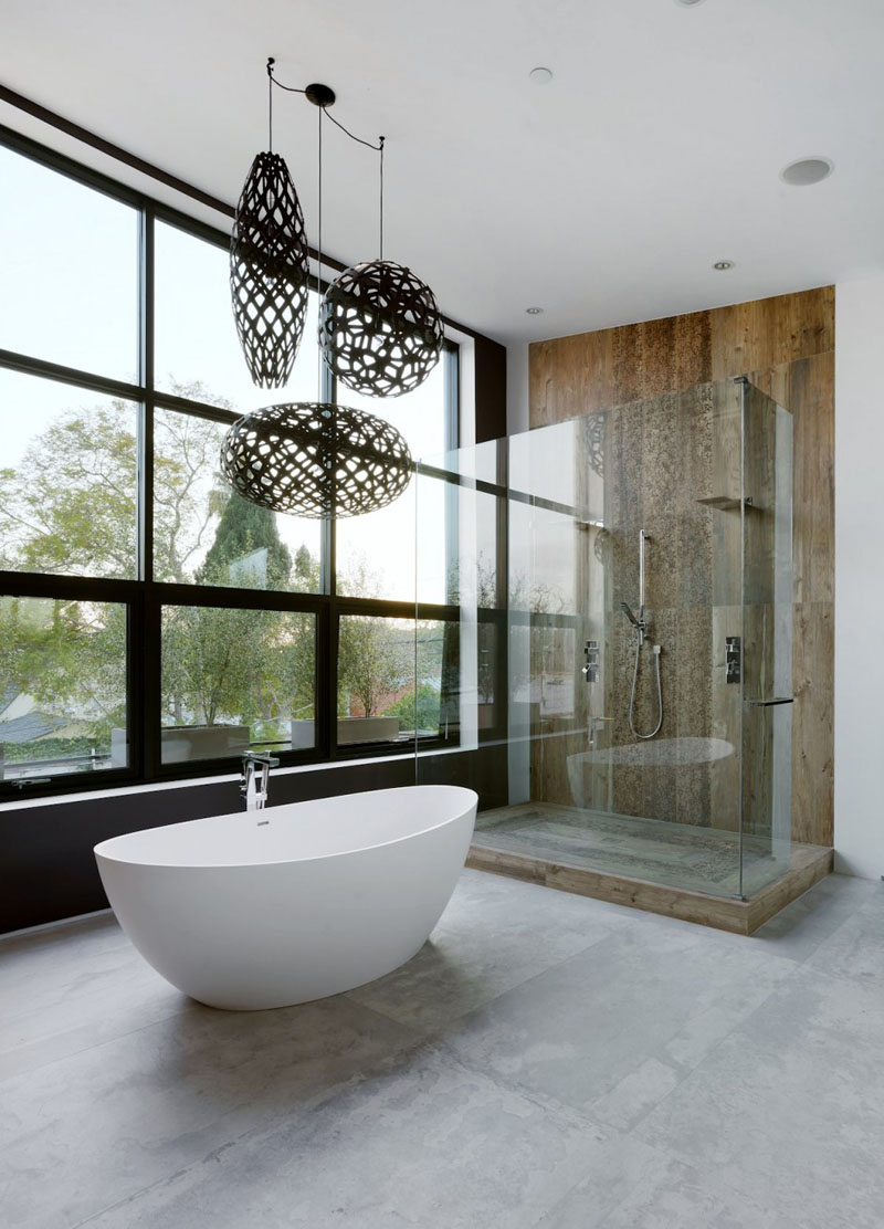 Полированный бетонный пол в современном интерьере ванной комнаты 5
